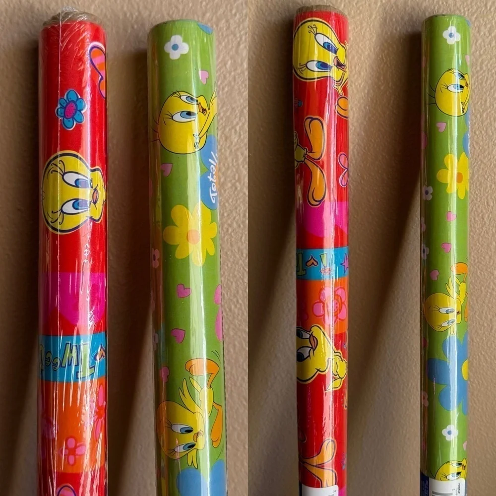 Vintage 1999/2000 Hallmark NIP Tweety Bird wrapping paper tubes set of 2